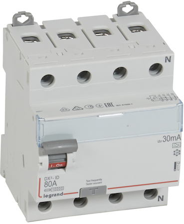 Legrand 411762 ВДТ DX3 4П 80А A 30мА N справа