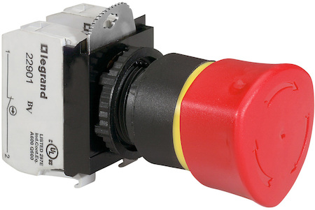 Legrand 023726 Osmoz кнопка ав.откл. КРАСН. с гриб.гол 40мм EN418. возвр-пов.+НЗ+НО конт.бл.