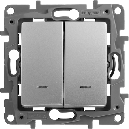 Legrand 672404 Выкл 2кл c подсв АЛЮ ETIKA