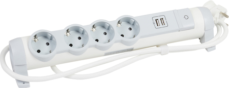 Legrand 694615 Удл. 4x2К+З 1,5м 2xUSB бел/сер