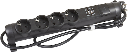 Legrand 694616 Удл. 4x2К+З 1,5м 2xUSB черн