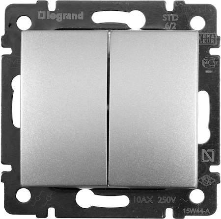Legrand 770108 Переключатель 2напр 2клав 10A АЛМ VLN