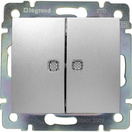 Legrand 770213 Выключатель 2клав 10A 2инд АЛМ VLN
