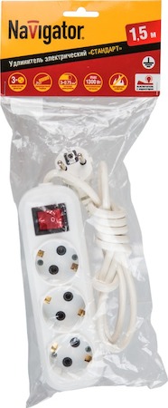71514 Удлинитель Navigator 71 514 NPE-S1-03-500-ESC-3x0.75 с/з с выкл. 3 гн. 5м