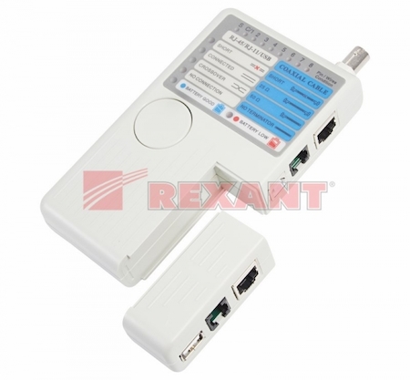 12-1003 Тестер Кабеля "универсальный 5 в 1"  RJ-45+RJ-11+RJ-12+USB+BNC  (HT-2468B)  REXANT