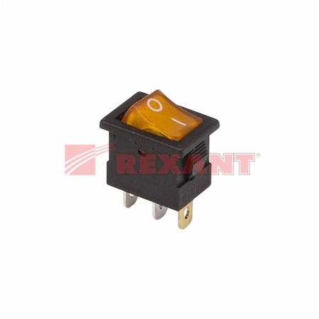 36-2172 Выключатель клавишный 12V 15А (3с) ON-OFF желтый  с подсветкой  Mini  (RWB-206-1, SC-768)  REXANT