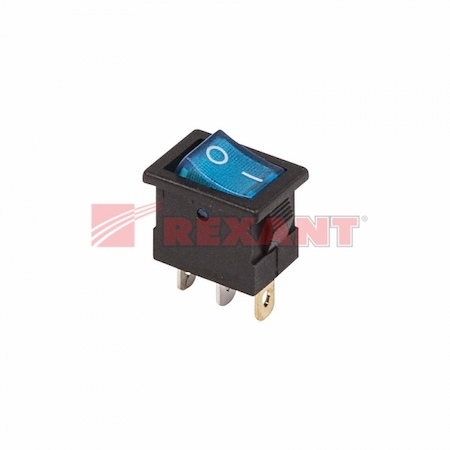 36-2171 Выключатель клавишный 12V 15А (3с) ON-OFF синий  с подсветкой  Mini  (RWB-206-1, SC-768)  REXANT