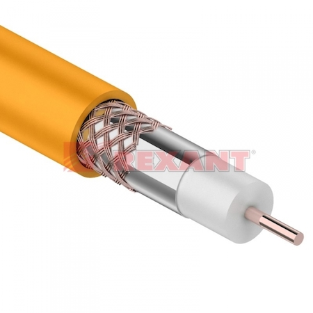 01-2654 Кабель RG-6U+Cu нг(А)-HF, (75 Ом), Cu/Al/Cu (1,0/Al/48*0,12мм) 64%, (бухта 100м), оранжевый  REXANT