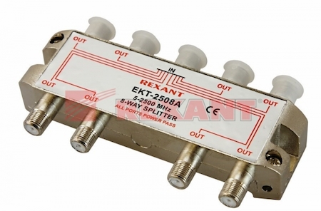 05-6205-01-4 ДЕЛИТЕЛЬ ТВ  х 8 под F разъём 5-2500 МГц "СПУТНИК"  REXANT  1шт. (zip lock + хэддер)