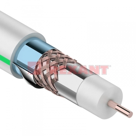 01-2241 Кабель RG-6U+Cu (75 Ом), Cu/Al/Cu/Al (1,0/Al/64*0,12мм) 90% две фольги, (бухта 100м), белый  REXANT