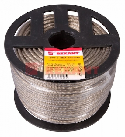 Фото Rexant 09-5240 Трос стальной в ПВХ изоляции d4.0мм (100м)
