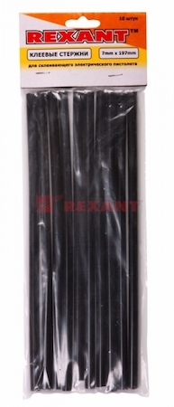 09-1004 Клеевые стержни d=7,4 мм, L=197 мм, черные (10 шт.) REXANT