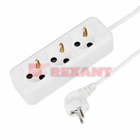 11-2303 Удлинитель 3 гнезда  3м  3х1.0  с заземлением  белый  REXANT  (Россия)