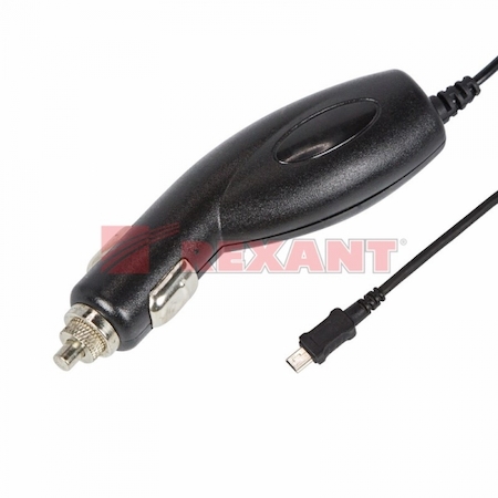 Автозарядка в прикуриватель miniUSB (АЗУ) (5V, 1000mA) шнур спираль 1.2М черная REXANT (предлагаем 16-0251-4)