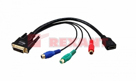 17-6833 ПЕРЕХОДНИК  шт.DVI - гн.HDMI + 3гн.RCA  (провод)  GOLD  REXANT