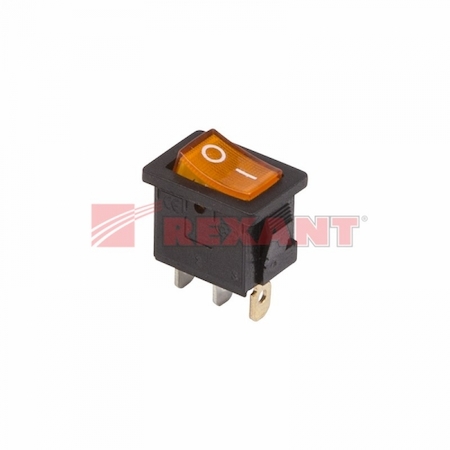 36-2152 Выключатель клавишный 250V 6А (3с) ON-OFF желтый  с подсветкой  Mini  (RWB-206, SC-768)  REXANT