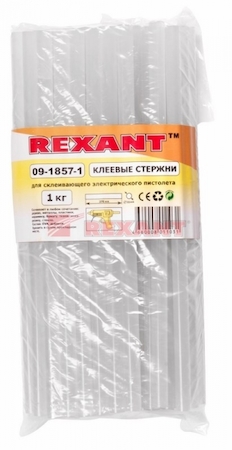 09-1857-1 Клеевые стержни d=11,3 мм, L=270 мм, прозрачные (упак. 1 кг) REXANT   Предлагаем 09-1837-1, он дешевле на 12,5%
