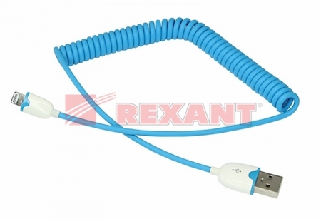REXANT 18-4203 USB кабель для iPhone 5/6/7 моделей шнур спираль (усиленный) 1М синий
