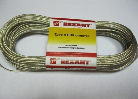 01.09.5125 Трос стальной в ПВХ изоляции  d=2.5 мм, моток 20 метров  REXANT