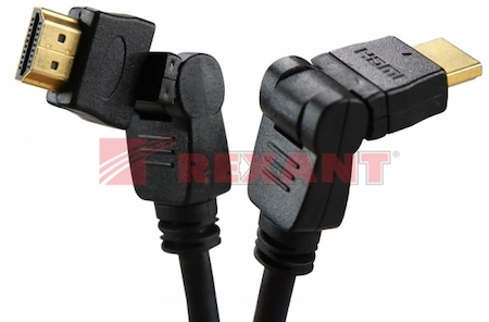 17-6204-3 Шнур HDMI - HDMI с фильтрами, длина  2 метра, угловой 360° (GOLD) (PVC пакет)  REXANT