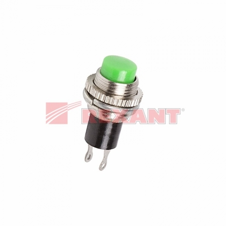 36-3333 Выключатель-кнопка  металл 220V 2А (2с) (ON)-OFF  Ø10.2  зеленая  Mini  (RWD-213)  REXANT