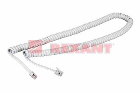 Фото Rexant 18-2041 Шнур телеф. витой 4м (джек-джек) бел.