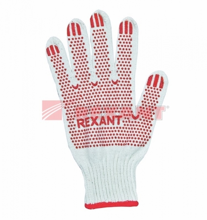 09-0202-1 Перчатки ХБ белые (точка) REXANT, 5 нитей, 48-50 гр. 