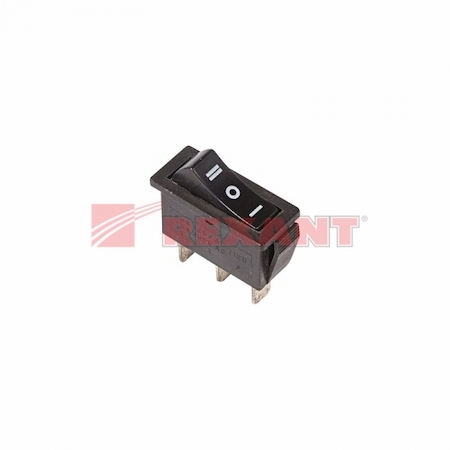 36-2220 Выключатель клавишный 250V 10А (3с) ON-OFF-ON черный  с нейтралью  (RWB-411, SC-791)  REXANT