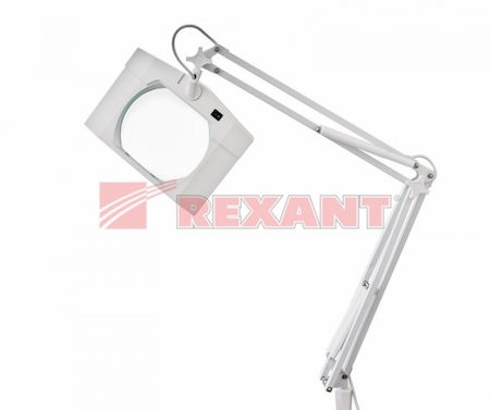 31-0111 Лупа на струбцине квадратная 5D с подсветкой, белая (8069D-1) REXANT
