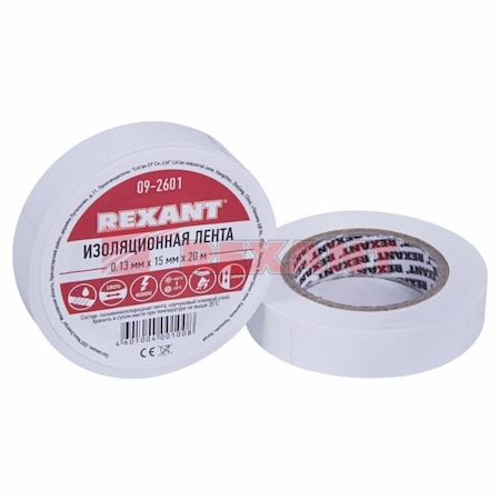 09-2601 Изолента 15 мм х 20 м, белая (упак. 10 роликов)  REXANT