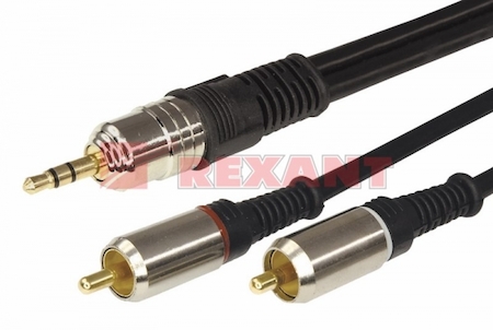 17-4222 Шнур Стерео 3,5 мм - 2 RCA, длина  1,5 метра (GOLD- металл)  REXANT
