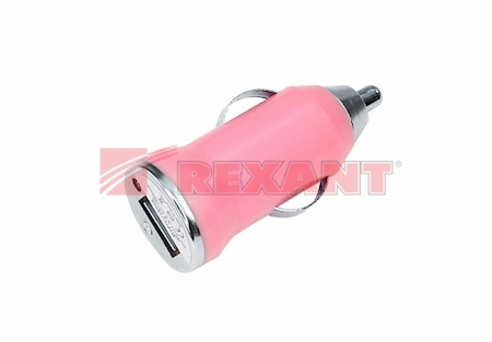 REXANT 18-1931 Автозарядка в прикуриватель USB small (АЗУ) (5V, 1 000mA) розовая блистер
