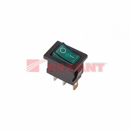 36-2153 Выключатель клавишный 250V 6А (3с) ON-OFF зеленый  с подсветкой  Mini  (RWB-206, SC-768)  REXANT