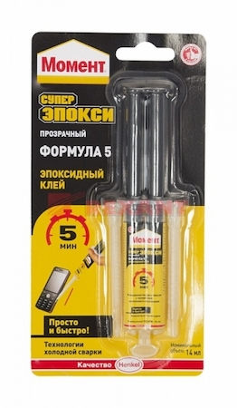 REXANT 09-1314-3 Клей "Момент Супер Эпокси Формула 5" прозрачный (14мл) шприц