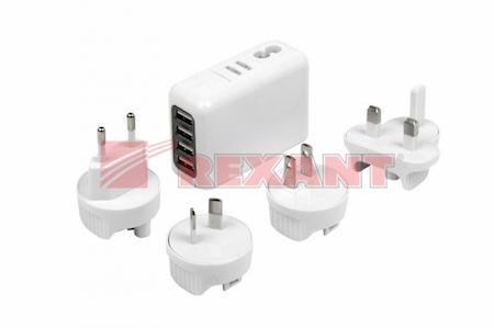 11-1056-1 Адаптер сетевой "Путешественник" на 4 USB белый REXANT
