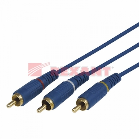 17-0202-1 Шнур 3 RCA - 3 RCA, длина  1,5 метра, синий (GOLD)  REXANT