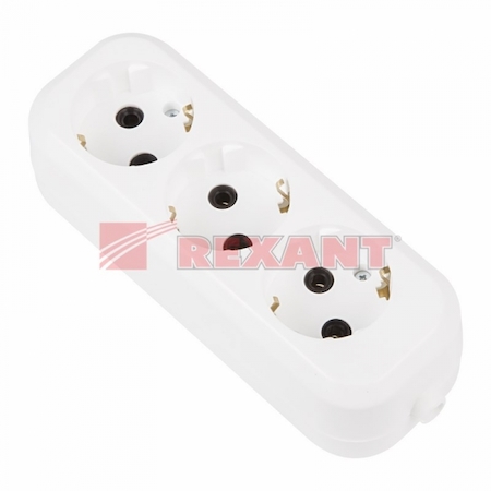 REXANT 11-8712 Колодка 3 гнезда с заземлением эконом