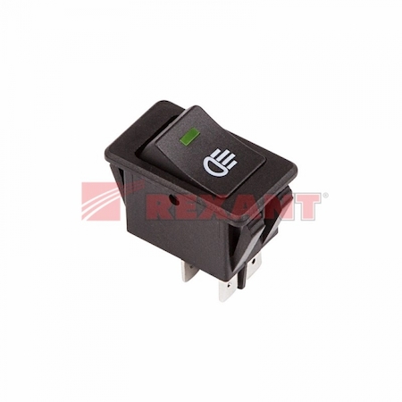 36-4441 Выключатель клавишный 12V 35А (4с) ON-OFF  с зеленой LED подсветкой  (ASW-17D)  REXANT