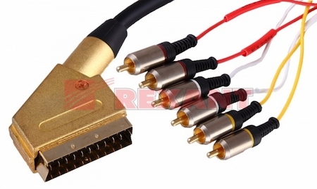 17-1522 Шнур SCART - 6 RCA с переключателем, длина 1,5 метра (GOLD- металл)  REXANT