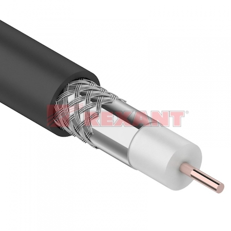01-2202 Кабель RG-6U (75 Ом), CCS/Al/Al (1,02/Al/48*0,12мм) 64%, (бухта 100м), черный (OUTDOOR)  REXANT