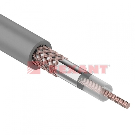 01-2002 Кaбель RG-58 A/U (50 Ом), Cu/Al/Cu (19*0,12/48*0,10мм) 64%, (бухта 100м), серый  REXANT