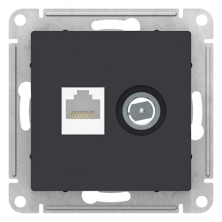 Schneider Electric ATN001089 ATLASDESIGN РОЗЕТКА двойная ТВ + компьютерная RJ45, кат. 5Е, КАРБОН