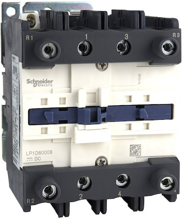 Schneider Electric LP1D80008FW КОНТАКТОР D 4Р (2 НО + 2 НЗ),AC1 125 A,110V DC 1.8 Вт,РАСШ.ДИАП.,ЗАЖИМ ПОД ВИНТ