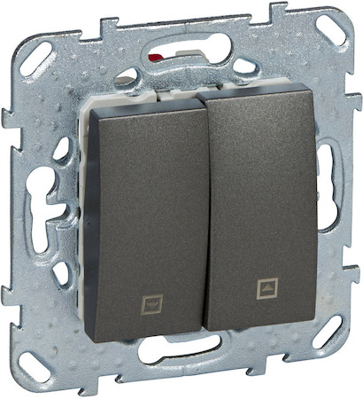 Schneider Electric MGU5.208.12ZD UNICA TOP ВЫКЛЮЧАТЕЛЬ 2-клавишный, для жалюзи, с фиксацией, сх. 4, ГРАФИТ