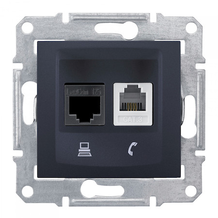 Schneider Electric SDN5200170 SEDNA РОЗЕТКА ДВОЙНАЯ КОМП.+ТЕЛЕФОННАЯ. RJ11+RJ45, кат.6, неэкр. UTP, ГРАФИТ