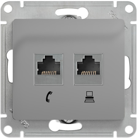 Schneider Electric GSL000385 GLOSSA РОЗЕТКА двойная RJ11+RJ45, кат.5E, механизм, АЛЮМИНИЙ