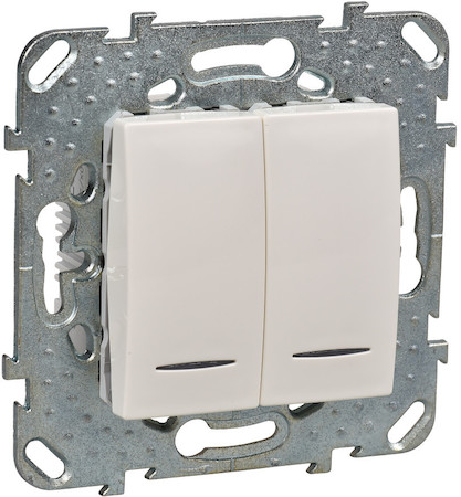 Schneider Electric MGU5.0303.25NZD UNICA ПЕРЕКЛЮЧАТЕЛЬ 2-клавишный, 2 модуля, с подсветкой, 2 х сх. 6а, БЕЖЕВЫЙ