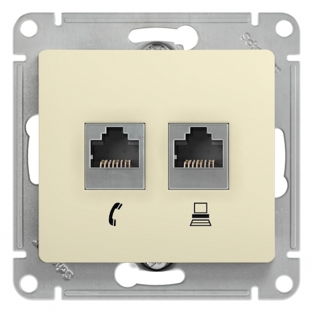 Schneider Electric GSL000285 GLOSSA РОЗЕТКА двойная RJ11+RJ45, кат.5E, механизм, БЕЖЕВЫЙ