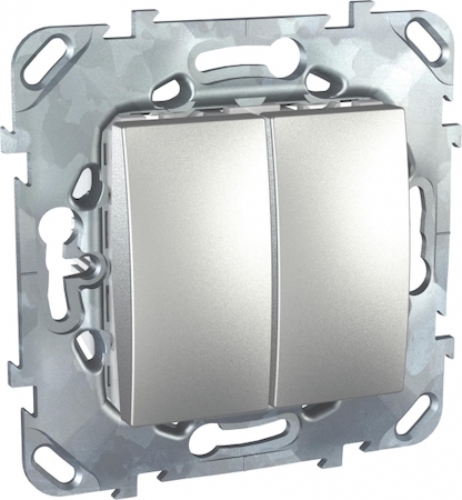 Schneider Electric MGU5.213.30ZD UNICA TOP ПЕРЕКЛЮЧАТЕЛЬ 2-клавишный, 2 х сх. 6, АЛЮМИНИЙ