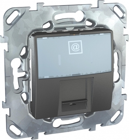 Schneider Electric MGU5.425.12ZD UNICA TOP РОЗЕТКА компьют., RJ45, одиноч., кат. 6, с полем для надп., ГРАФИТ